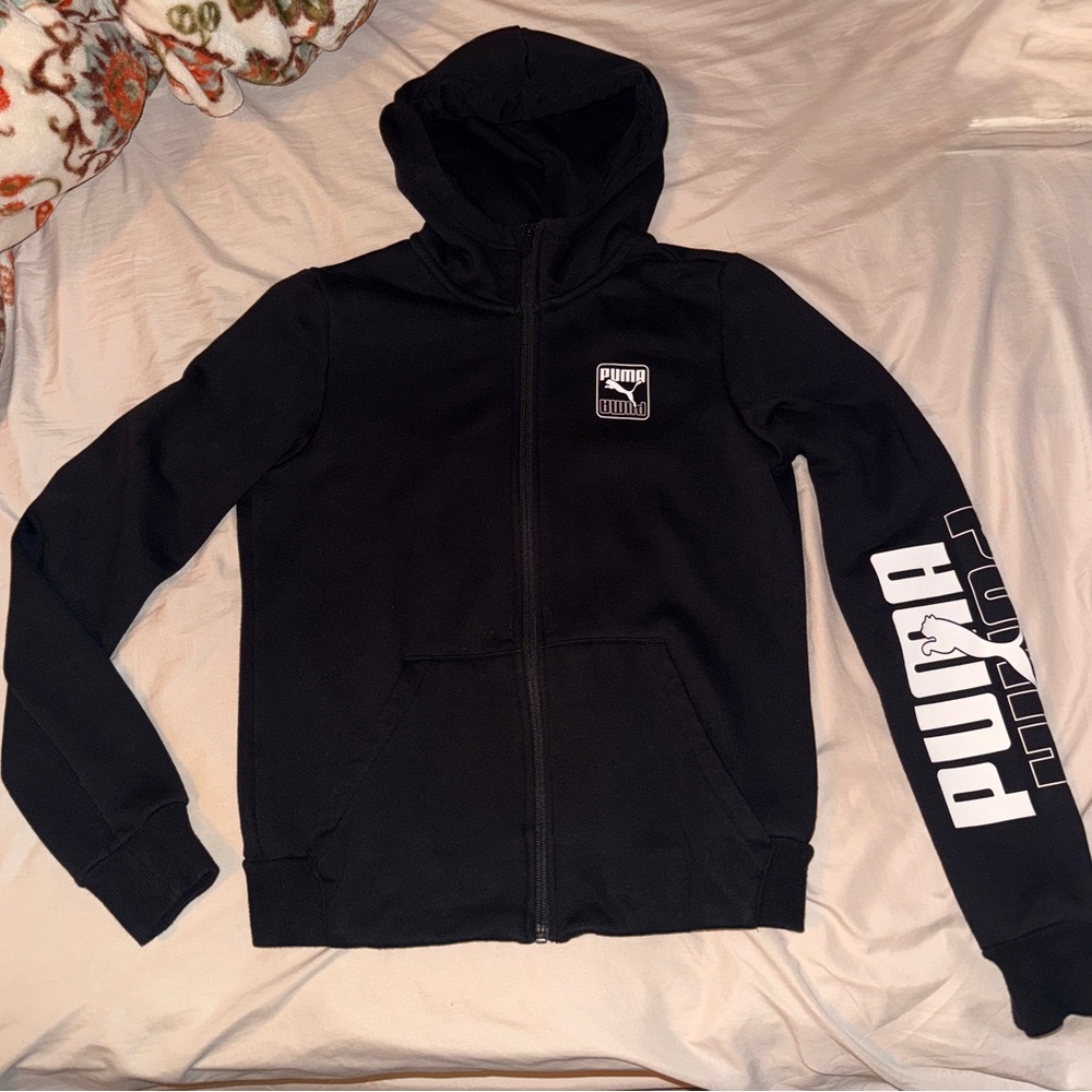 Puma Black Full-Zip Hoodie with Logo